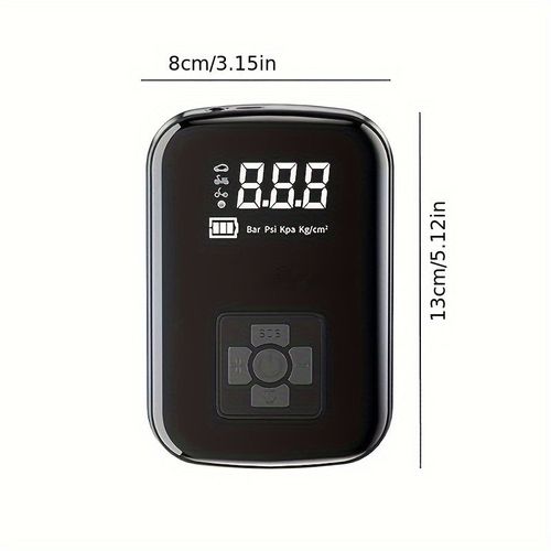 Um compressor de ar portátil para automóvel com bomba portátil sem fios e luz, adequado para encher e comprimir pneus de automóveis e motociclos.