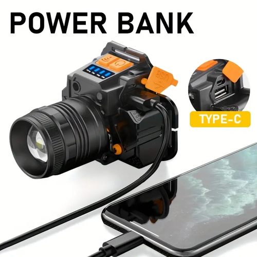 LED Rechargeable Headlamp, Super Bright White Laser Spotlight & Floodlight, Adjustable Focus, 90° Tilt, 3 Lighting Modes, Induction Headlamp, Perfect For Camping, Hunting, Fishing, Hiking