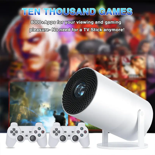 Projector With 10 000+ Games, 2 Gamepads Included, 270° Adjustable Stand Outdoor Portable Movie Projector With WiFi And BT, 1080P Support, Auto-Calibrate Home Projector For Mobile Phones TV Sticks