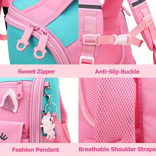 1pc Fashionable Girls Elementary School Trolley Backpack with 6 Silent Wheels ,Durable ABS, Lightweight and Adjustable, Multi-Compartment with Detachable Aluminum Alloy Rods for School and Travel, Available in Pink,Blue,Black, Backpack for School
