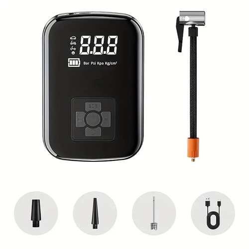 1pc Digital Display Portable Air Compressor Pump with LED Light, USB Charging, Rechargeable Lithium Battery, for Tire Inflation, Car,Bike,Motorcycle,Ball, Quieter & Longer Lasting, Intelligent Temperature Control