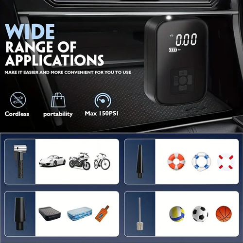 1pc Digital Display Portable Air Compressor Pump with LED Light, USB Charging, Rechargeable Lithium Battery, for Tire Inflation, Car,Bike,Motorcycle,Ball, Quieter & Longer Lasting, Intelligent Temperature Control