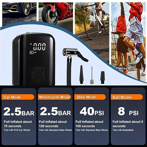 1pc Digital Display Portable Air Compressor Pump with LED Light, USB Charging, Rechargeable Lithium Battery, for Tire Inflation, Car,Bike,Motorcycle,Ball, Quieter & Longer Lasting, Intelligent Temperature Control