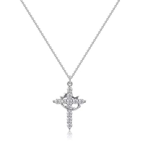 Simple Crown and Cross Pendant Necklace