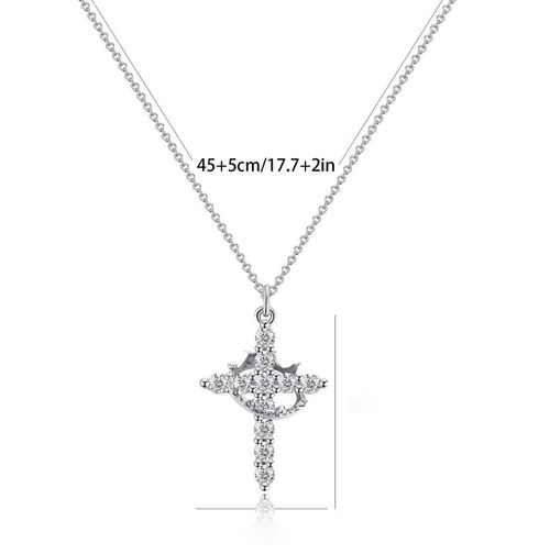 Simple Crown and Cross Pendant Necklace