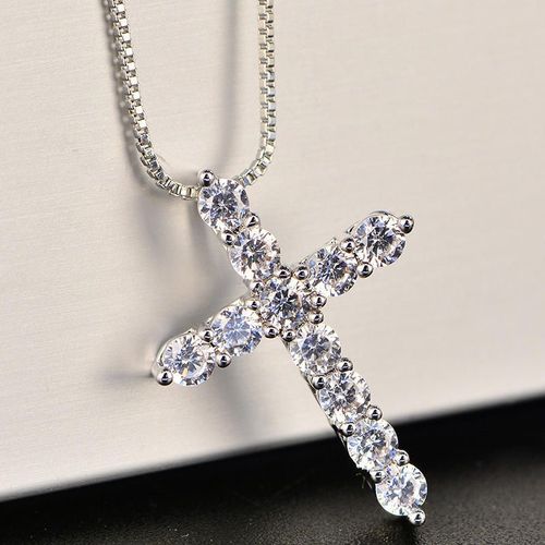 Multifunctional zircon-encrusted jewelry, full-diamond cross stainless steel pendant necklace.