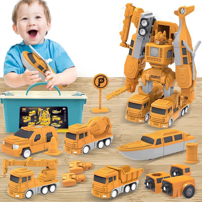 26-piece Magnetic Transforming Engineering Vehicle Assembly Toy, DIY Deformable Construction Vehicles with Storage Box