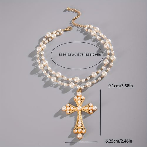 Fashionable and Chain with Chain-inlaid Cross Pendant Necklace, Suitable as a Gift for Women's Prom Parties, Gatherings, and Ramadan