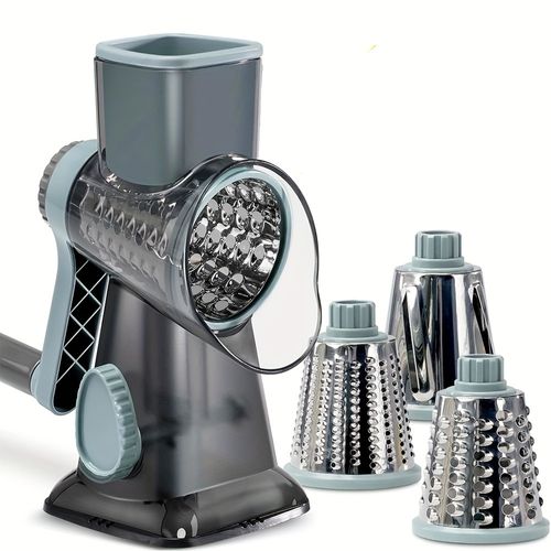 A Multifunctional Hand-Cranked Vegetable Cutter That Includes Three Interchangeable Blades