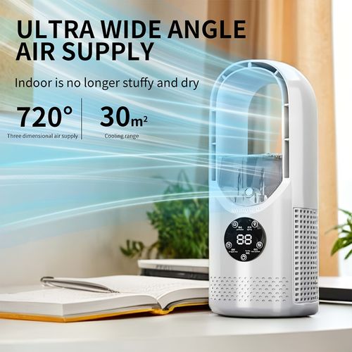 Portable Air Conditioning Fan USB Tower Fan Desktop Bladeless Fan - with Water Mist Cooling, Seven-Color LED Ambient Light, Timer And Smart Shutdown - Perfect for Office, Travel, Camping And Home Essentials