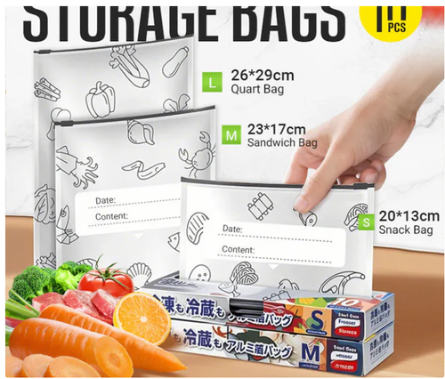 (Limited time offer in Kenya! 60 large, medium and small plastic bags in total) Can be used in the kitchen or outdoors, say goodbye to food spoilage!