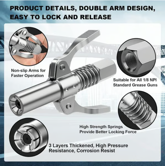 🔥2025 New Arrival🔥Leaking-proof Grease Tools Coupler, 12000PSI High Pressure Lubricating Oil Nozzle Accessory Compatible with 0.32 Cm Npt Lubricating Oil Nozzle