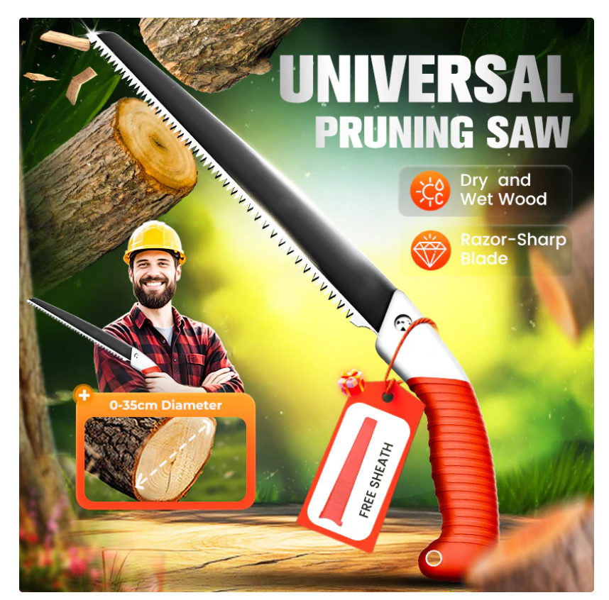 Lightweight and sharp universal pruning saw with sheath