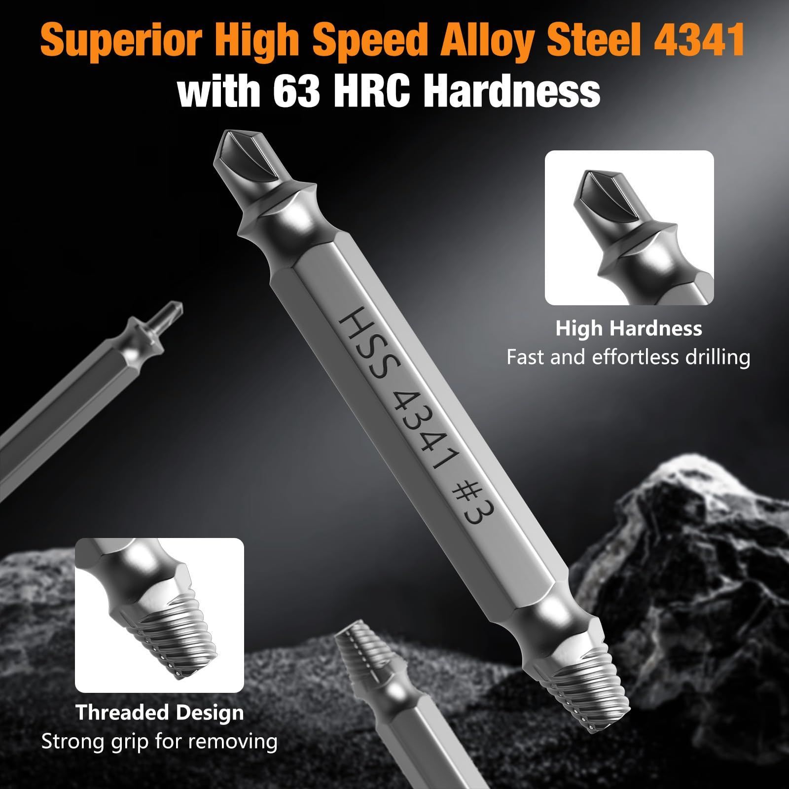 Set of 6 Damaged Screw Extractor Set - Double Head Sliding Screw Extractor for Broken Bolts - High Speed Steel (HSS) Screw Removal Tool Set for Power Drills