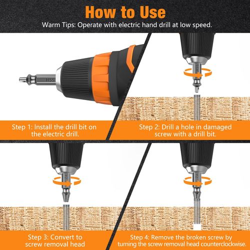 Set of 6 Damaged Screw Extractor Set - Double Head Sliding Screw Extractor for Broken Bolts - High Speed Steel (HSS) Screw Removal Tool Set for Power Drills