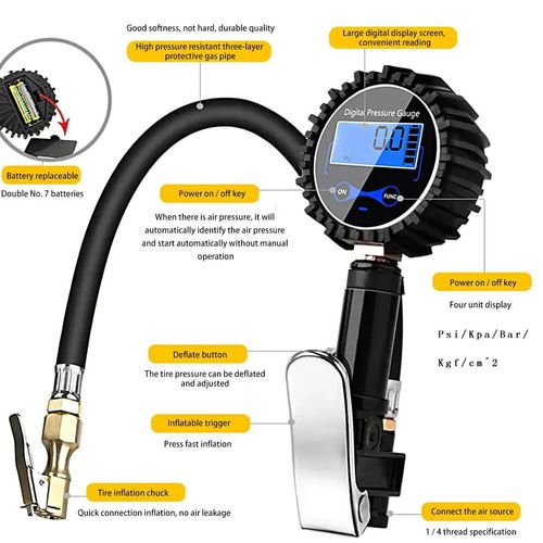 Digital tire inflator with pressure gauge