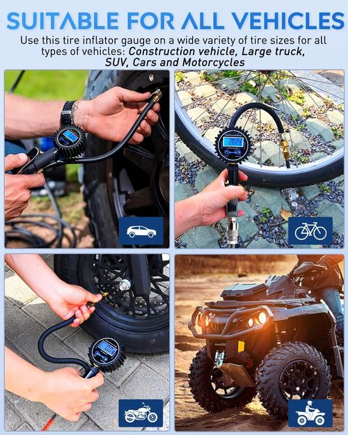Digital tire inflator with pressure gauge