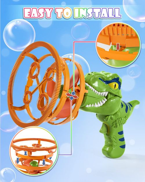 Dinosaur Bubble Machine Gun with Large Bubble Wand for Kids
