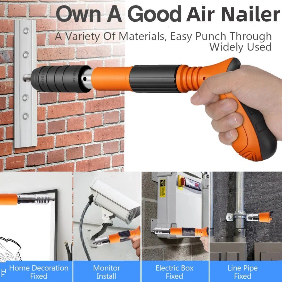 Woodworking and Decoration Integrated Air Nailer (Pneumatic Nailer + accessory kit + 10 nails)