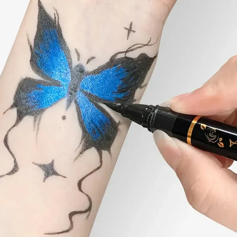 🥳2026 HOT SALE🎨✨Temporary Tattoo Markers – 10-15 vivid colours, flexible brush tip, waterproof & non-toxic. Perfect for Halloween & face art! 🎃💚