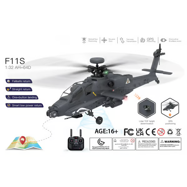 YU XIANG F11-S AH64 Apache RC Helicopter 1-32 2.4G 6CH RTF GPS Smart Version