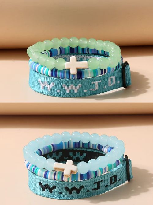 WWJD Letter Design Beaded Bracelet