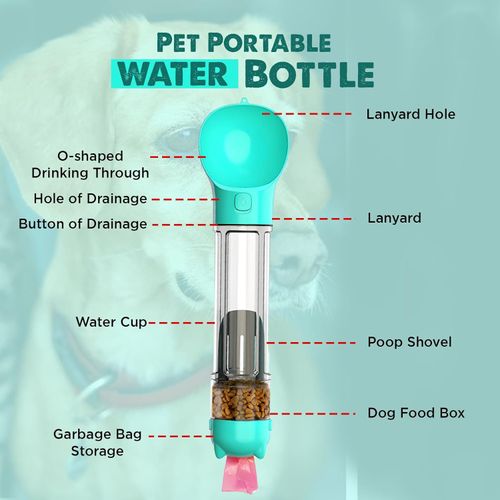 🐾💧4-in-1 Dog Water Bottle 🐶 500ML Portable Pet Water Dispenser