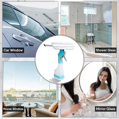 4-in-1 Glass Cleaner - Combines wiper, scraper, brush and spray bottle