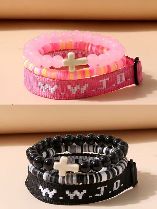 WWJD Letter Design Beaded Bracelet
