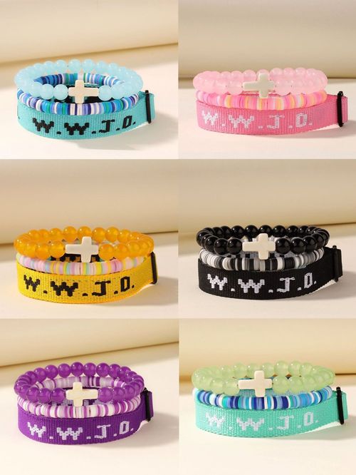 WWJD Letter Design Beaded Bracelet