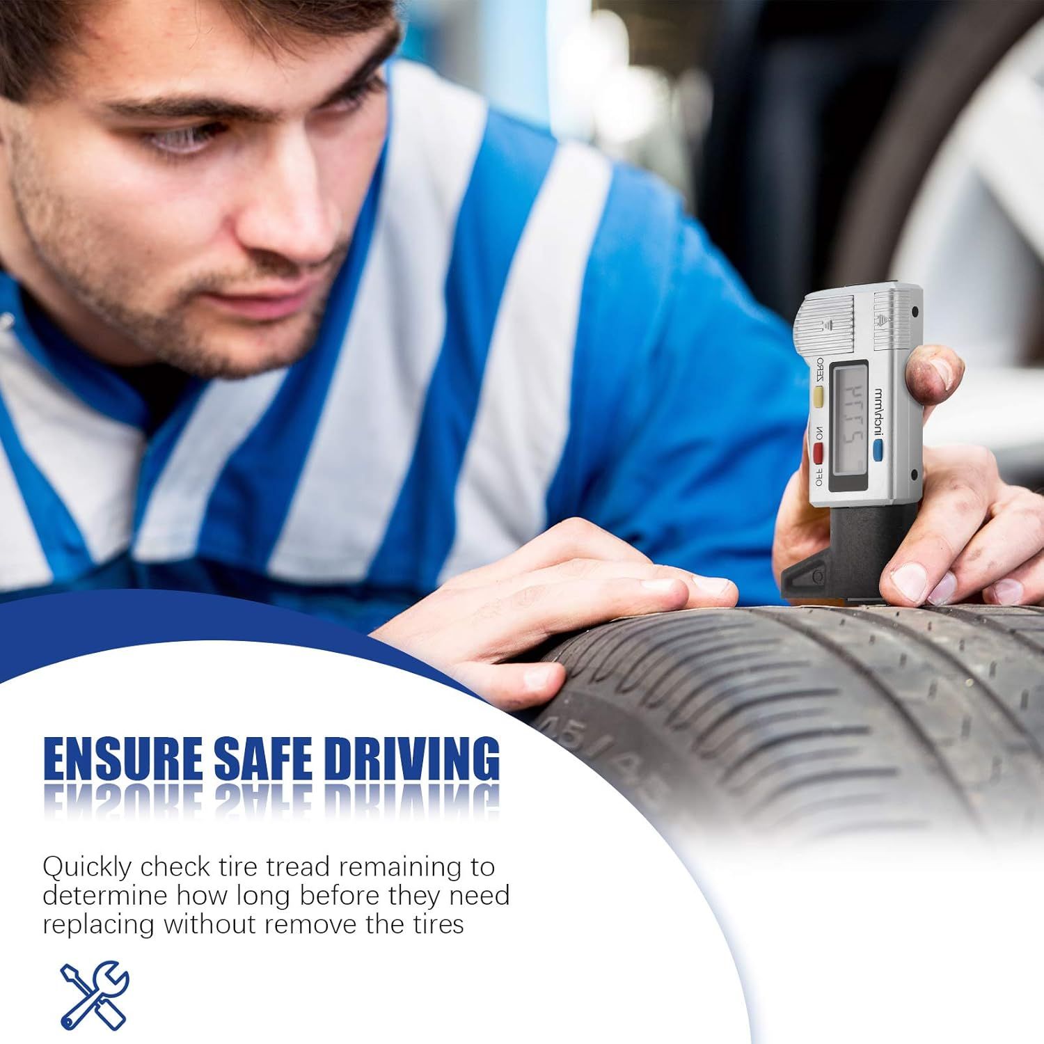 Tire Tread Depth Gauge with Digital LCD Display