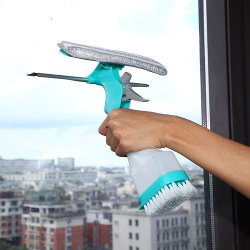 4-in-1 Glass Cleaner - Combines wiper, scraper, brush and spray bottle