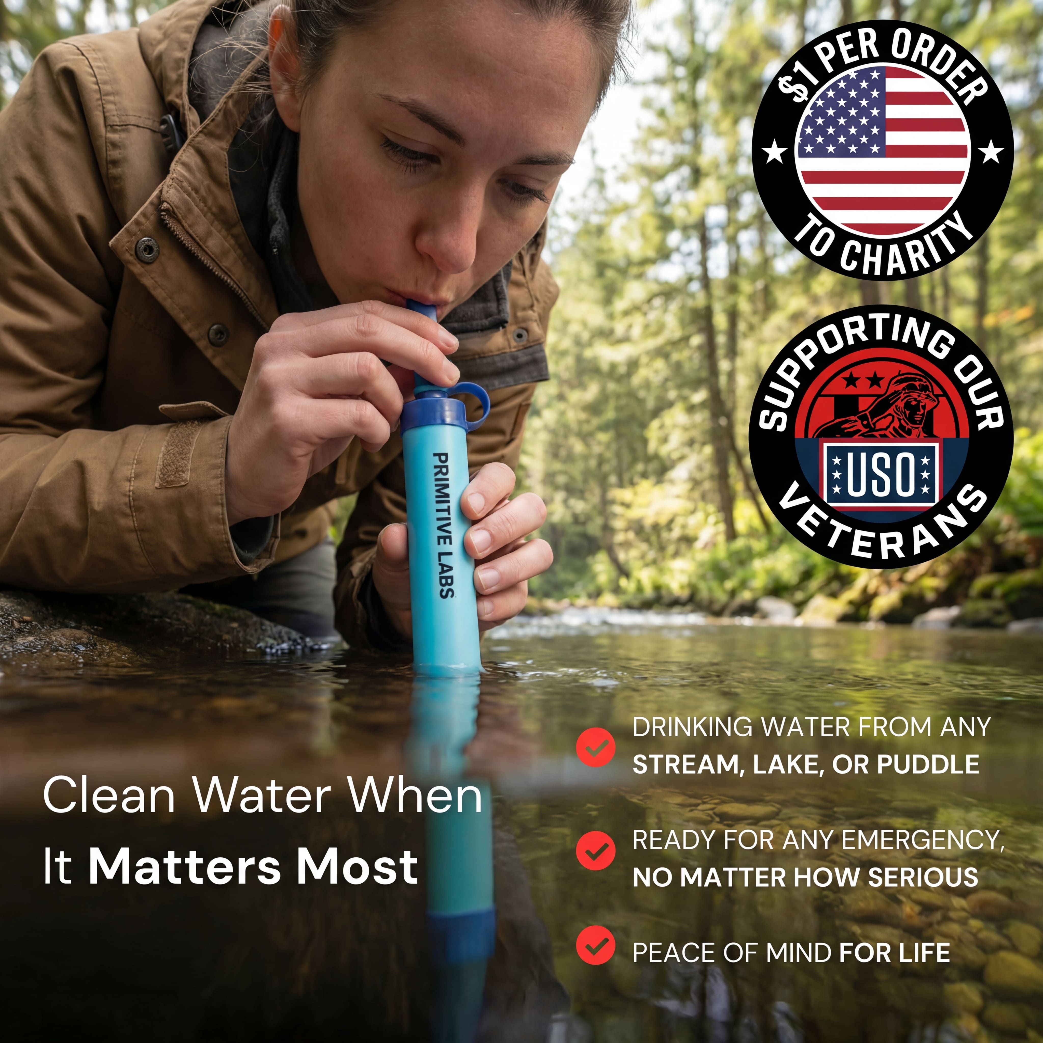 Personal Straw Water Filter for Camping, Hiking, Survival, Emergency, Travel