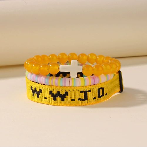 WWJD Letter Design Beaded Bracelet