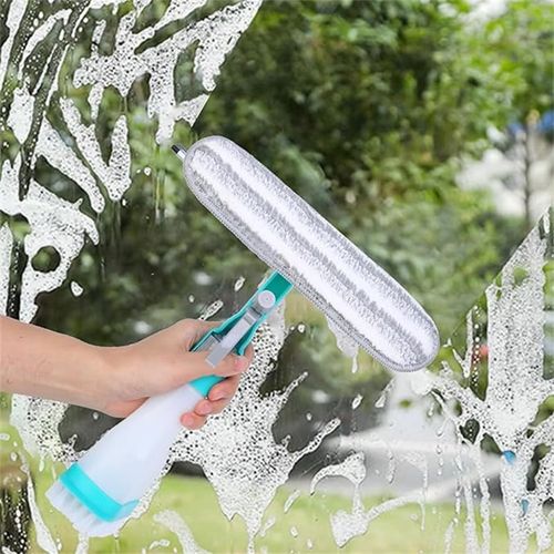 4-in-1 Glass Cleaner - Combines wiper, scraper, brush and spray bottle