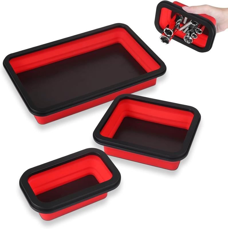 Buy one get two free！！！Upgrade Collapsible Magnetic Parts Tray Set, Foldable Magnetic Tool