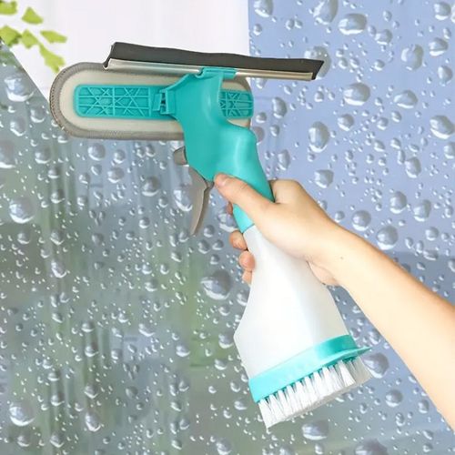 4-in-1 Glass Cleaner - Combines wiper, scraper, brush and spray bottle