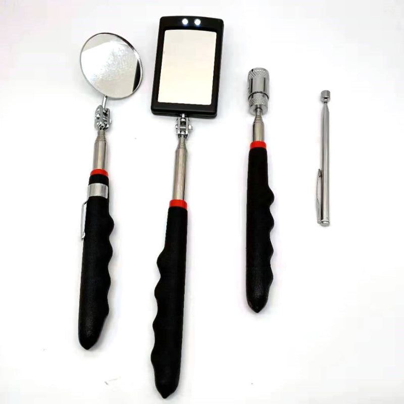 Set of 4 Pieces Strong Magnetic Retractable Pickup Tool with LED Light Mechanic Inspection Mirror