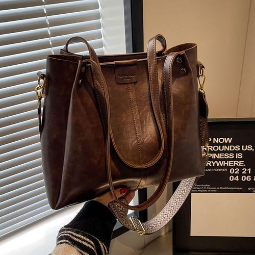 2025 customized retro Pu leather bag women's luxury wide shoulder strap large capacity crossbody bag women's bag