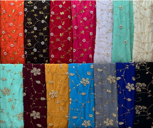 High Quality Chinese Embroidered Chiffon African Gele Head Wrap, Multiple Colors, In Stock, Direct Shipping To Isolo