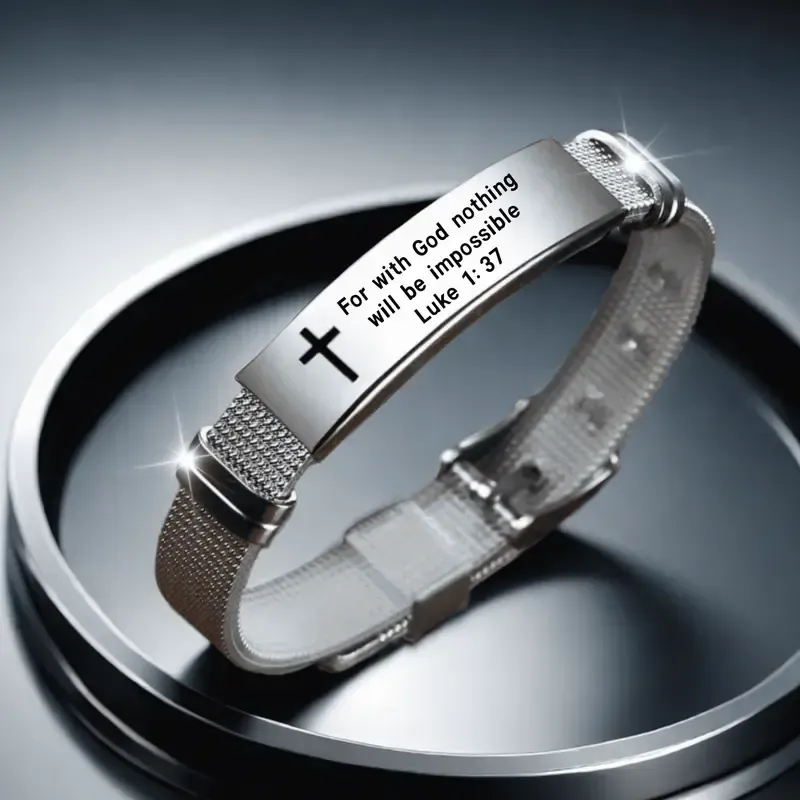 sjd ✨Adjustable stainless steel silicone bracelet with cross and Bible verse