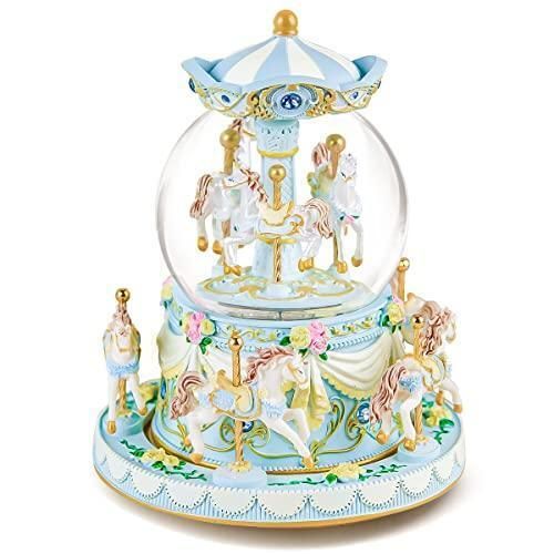 Mr.Winder Carousel Music Box Snow Globe Unicorn, Wind Up Musical Boxes with Led