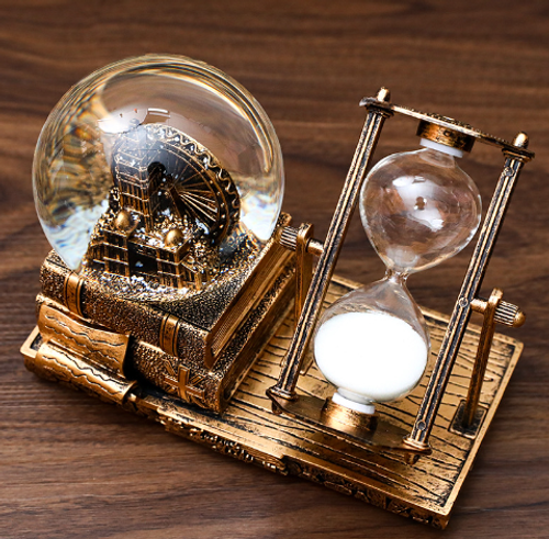 Vintage iron tower hourglass timer Crystal ball Music box