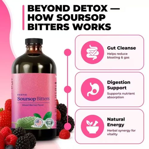 Lose 5lbs in 3 Days – No More Bloating, No More Blockages! Exotic Soursop Bitters Formula – Cleanses Your Gut, Destroys Constipation, Ignites Full Body Detox – Mixed Berries Flavor