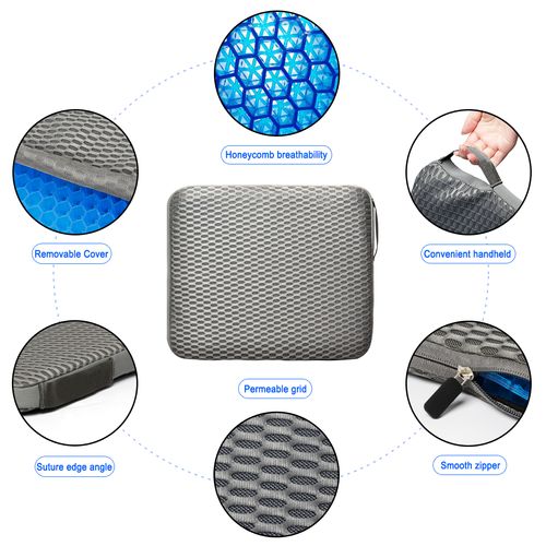 Office & Car TPE Gel Seat Cushion Double Thick Orthopedic Cooling Honeycomb Removable Washable Coccyx Outdoor Seat Cushion