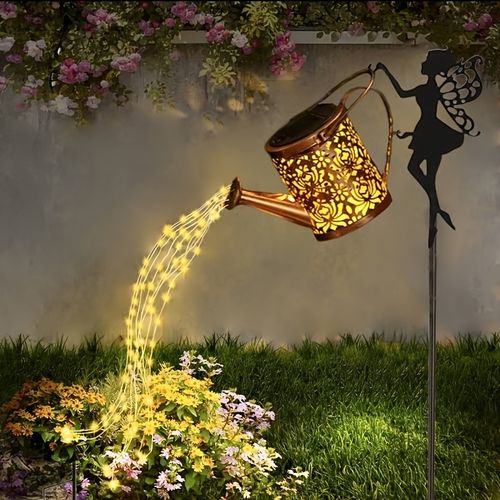 Solar-Powered Outdoor Fairy Tale Waterfall Light, Solar-Powered Watering Can Light