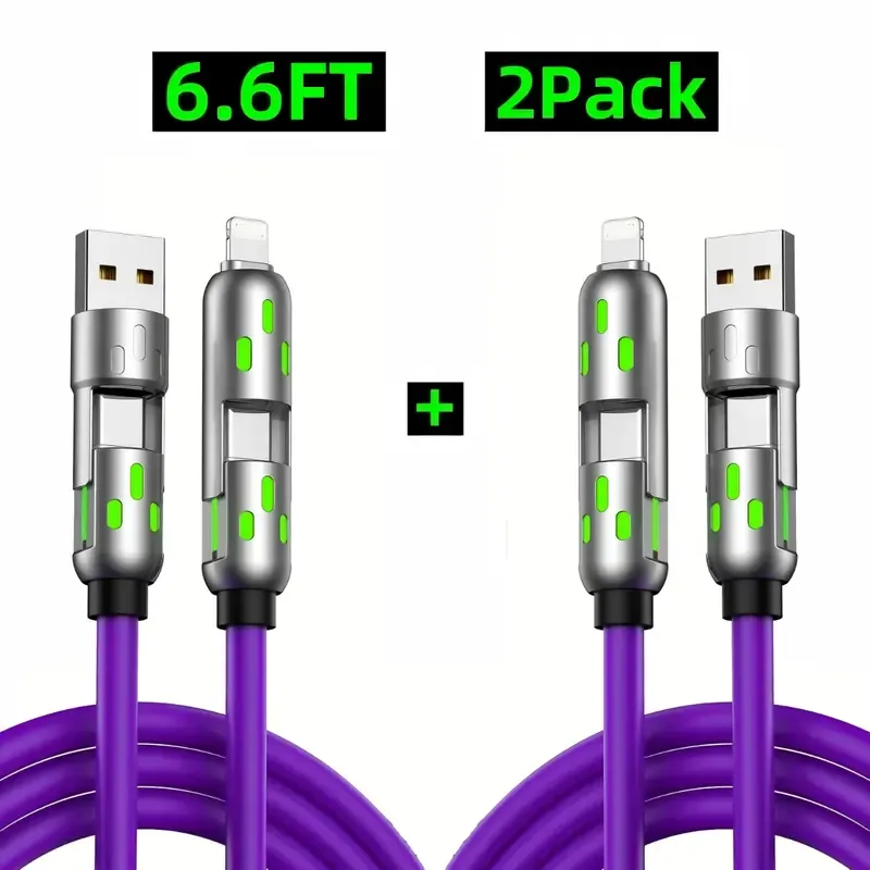 Silicone 240W data cable, fast charging, dual-port, seven-color breathing light
