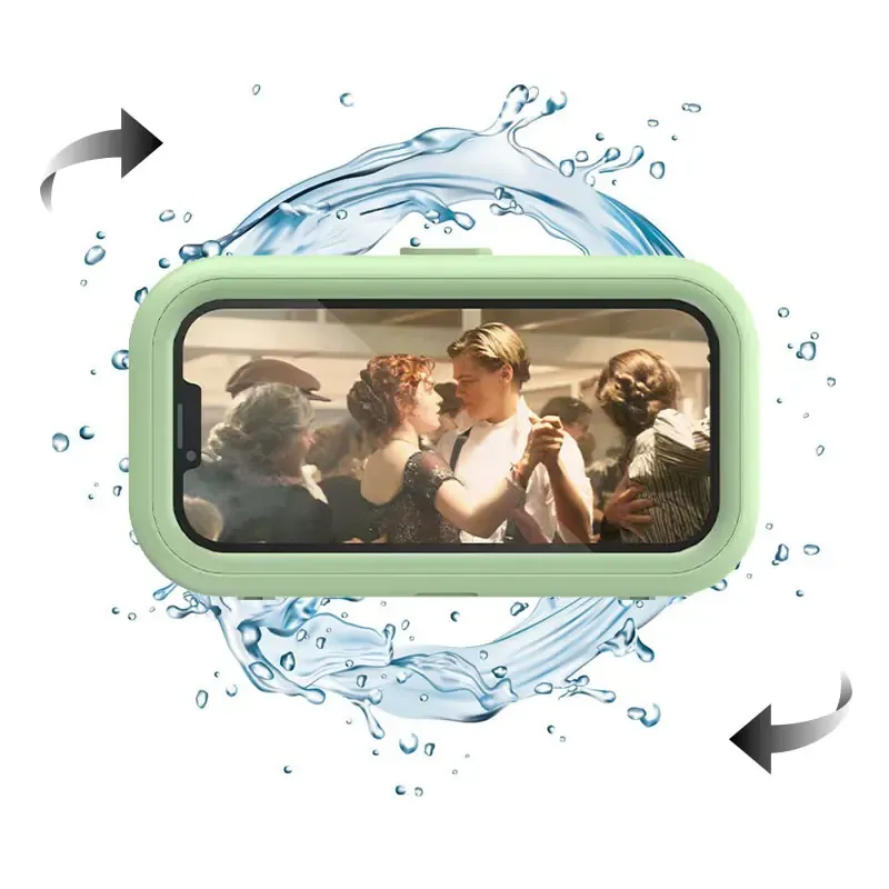 A full-range shower phone holder that rotates 360° and allows for adjustable viewing angle.