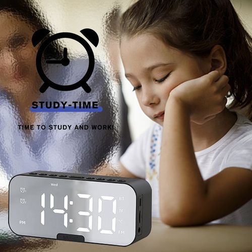 Bluetooth Speaker With Microphone Mirror With Clock FM Time Radio Music Player