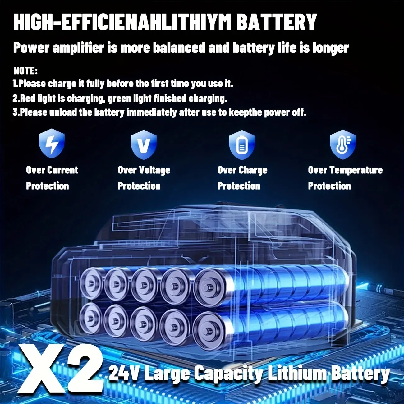 Electric Lawn Mower 24V with 2 Lithium Batteries 3 Kinds Of Blades Weed Wacker Lithium Battery Cordless Handheld Lawn Mower for Small to Medium-Sized Lawns and Gardens